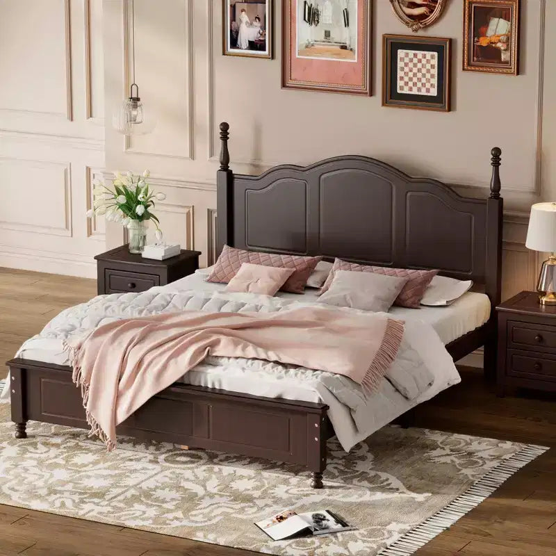 Cadre de lit plateforme rétro en bois avec tête de lit pour chambre à coucher