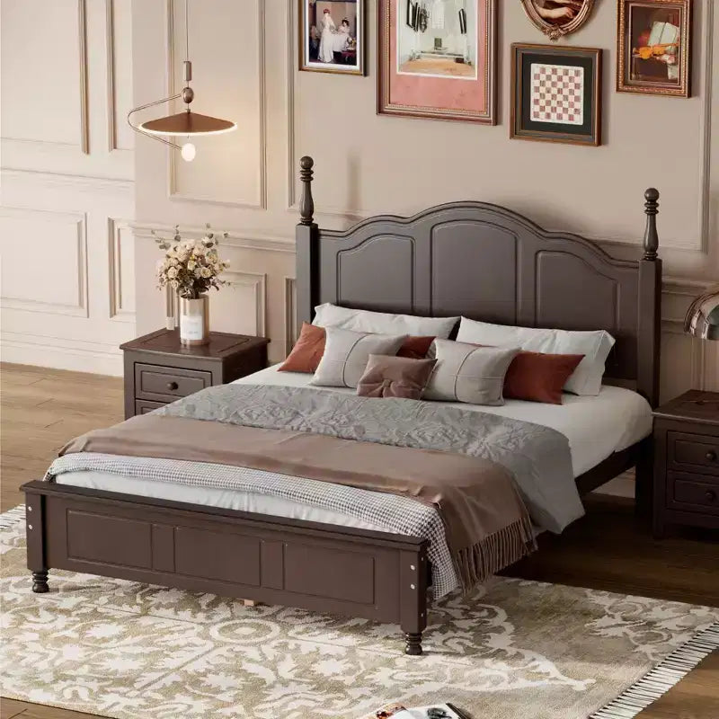 Cadre de lit plateforme rétro en bois avec tête de lit pour chambre à coucher