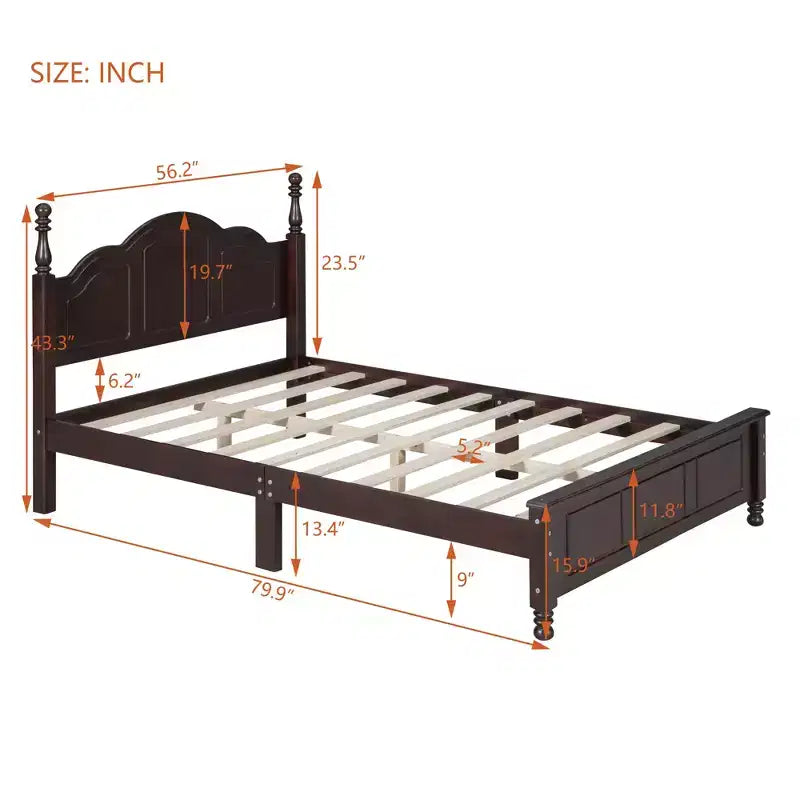 Cadre de lit plateforme rétro en bois avec tête de lit pour chambre à coucher