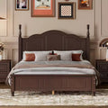 Retro Platform Bed Frame Wood Platform Bed with Headboard for Bedroom