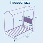 Cadre de lit jumeau COZONY avec tête de lit capitonnée, plateforme de lit en métal avec design arqué et rangement sous le lit, pas besoin de sommier tapissier