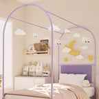 Cadre de lit jumeau COZONY avec tête de lit capitonnée, plateforme de lit en métal avec design arqué et rangement sous le lit, pas besoin de sommier tapissier