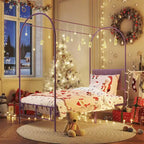 Cadre de lit jumeau COZONY avec tête de lit capitonnée, plateforme de lit en métal avec design arqué et rangement sous le lit, pas besoin de sommier tapissier