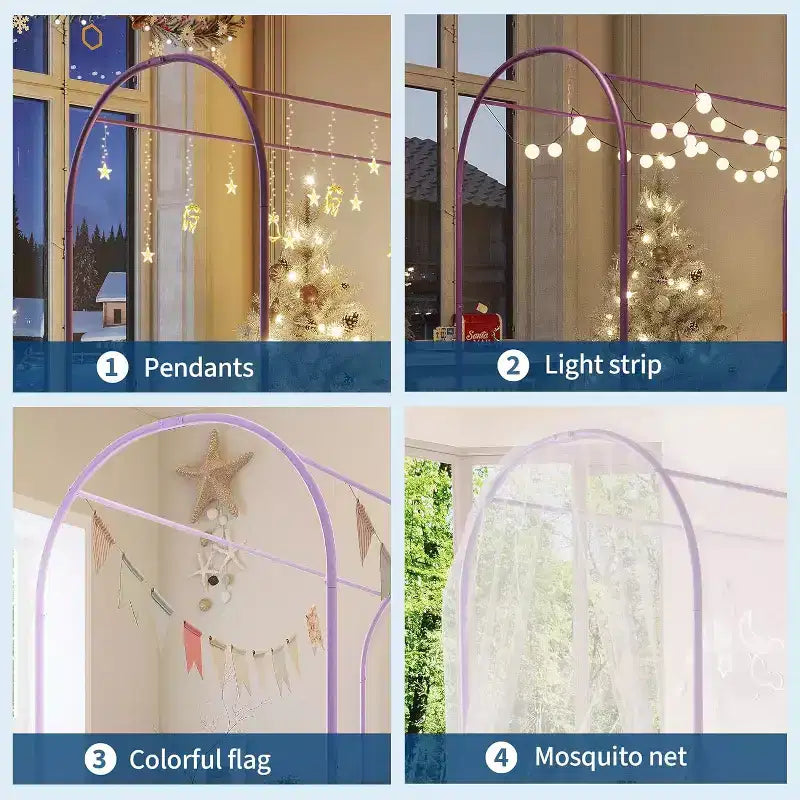 Cadre de lit jumeau COZONY avec tête de lit capitonnée, plateforme de lit en métal avec design arqué et rangement sous le lit, pas besoin de sommier tapissier