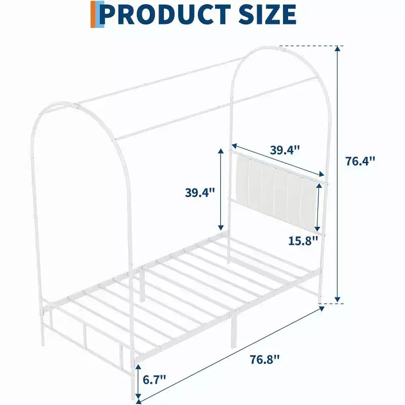 Cadre de lit jumeau COZONY avec tête de lit capitonnée, plateforme de lit en métal avec design arqué et rangement sous le lit, pas besoin de sommier tapissier
