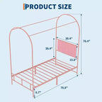 Cadre de lit jumeau COZONY avec tête de lit capitonnée, plateforme de lit en métal avec design arqué et rangement sous le lit, pas besoin de sommier tapissier