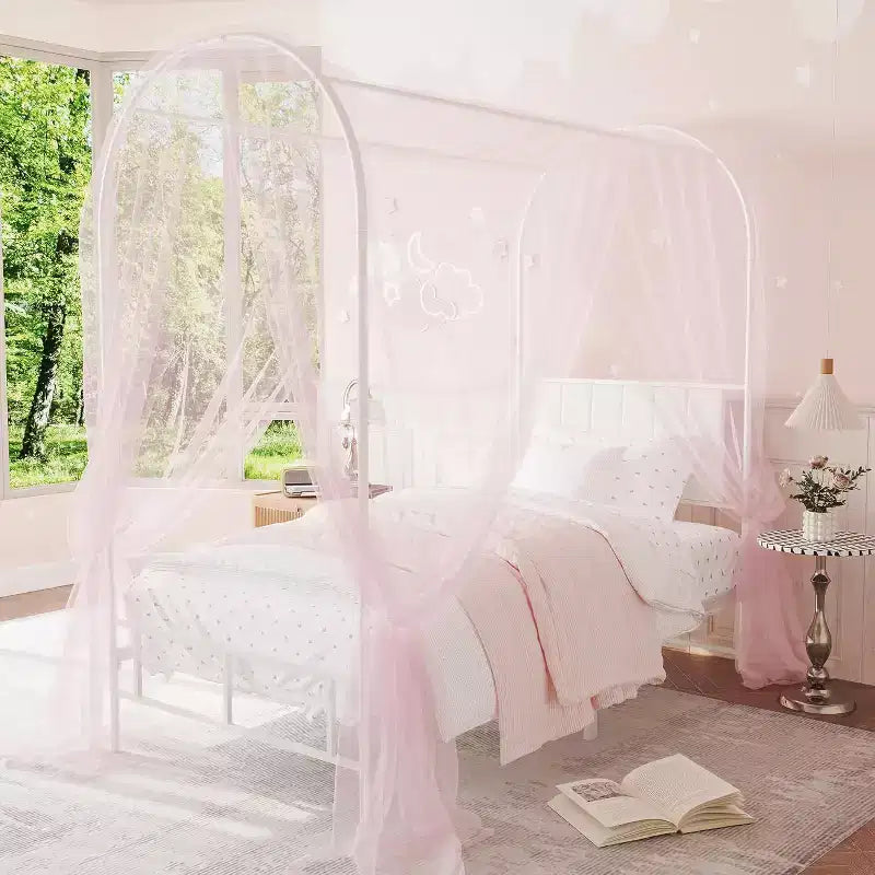 Cadre de lit jumeau COZONY avec tête de lit capitonnée, plateforme de lit en métal avec design arqué et rangement sous le lit, pas besoin de sommier tapissier