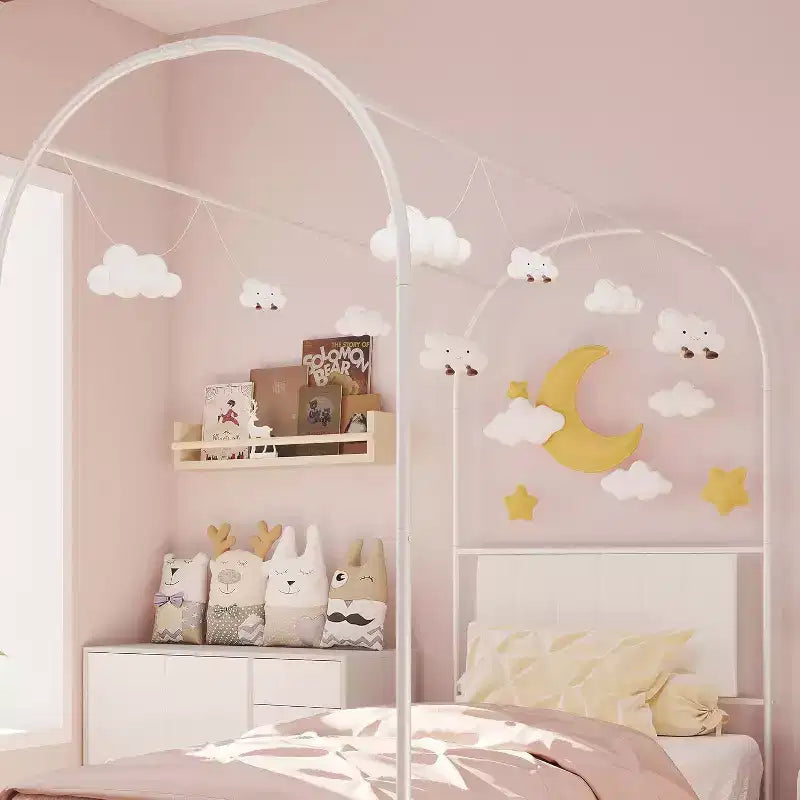 Cadre de lit jumeau COZONY avec tête de lit capitonnée, plateforme de lit en métal avec design arqué et rangement sous le lit, pas besoin de sommier tapissier