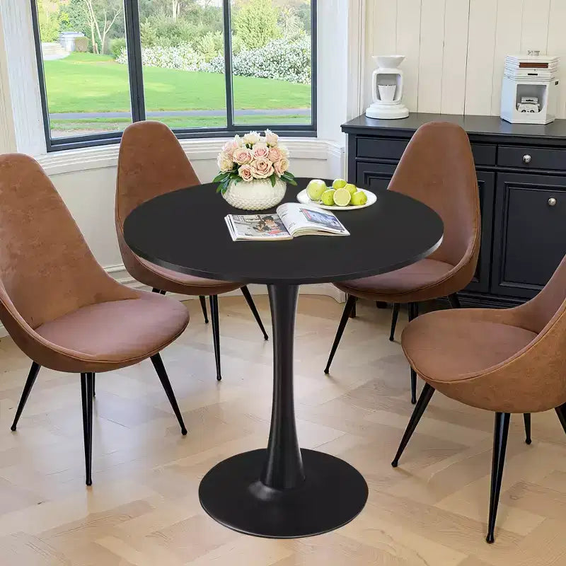 MAYEERTY Table à manger ronde tulipe 31,5, Plateau en bois, Piétement en métal, 2-4 places, Noir