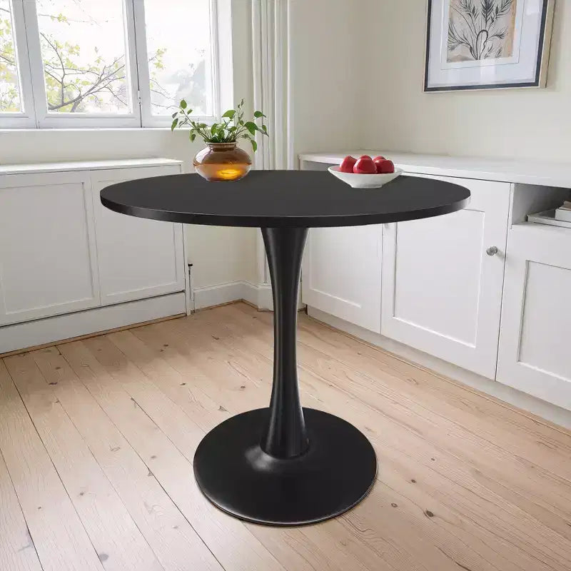 MAYEERTY Table à manger ronde tulipe 31,5, Plateau en bois, Piétement en métal, 2-4 places, Noir