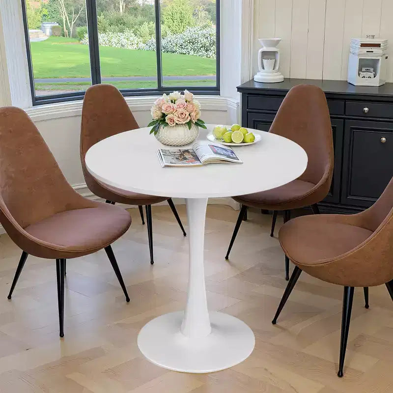 MAYEERTY Table à manger ronde tulipe 31,5, Plateau en bois, Piétement en métal, 2-4 places, Noir