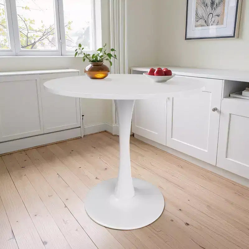 MAYEERTY Table à manger ronde tulipe 31,5, Plateau en bois, Piétement en métal, 2-4 places, Noir