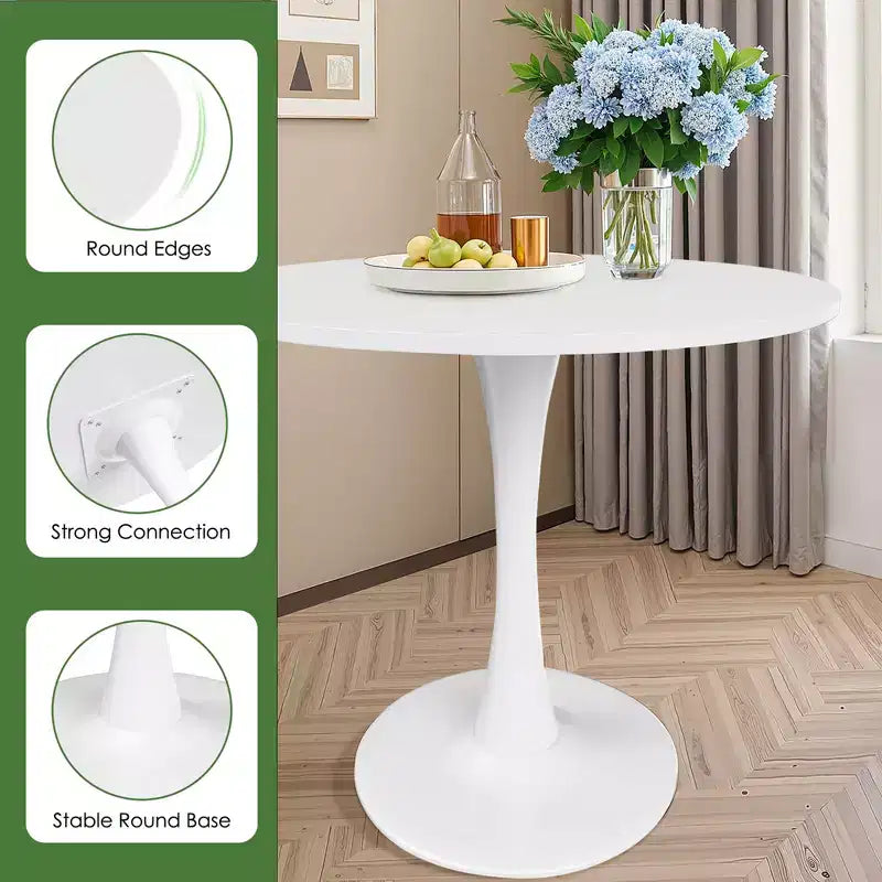 MAYEERTY Table à manger ronde tulipe 31,5, Plateau en bois, Piétement en métal, 2-4 places, Noir