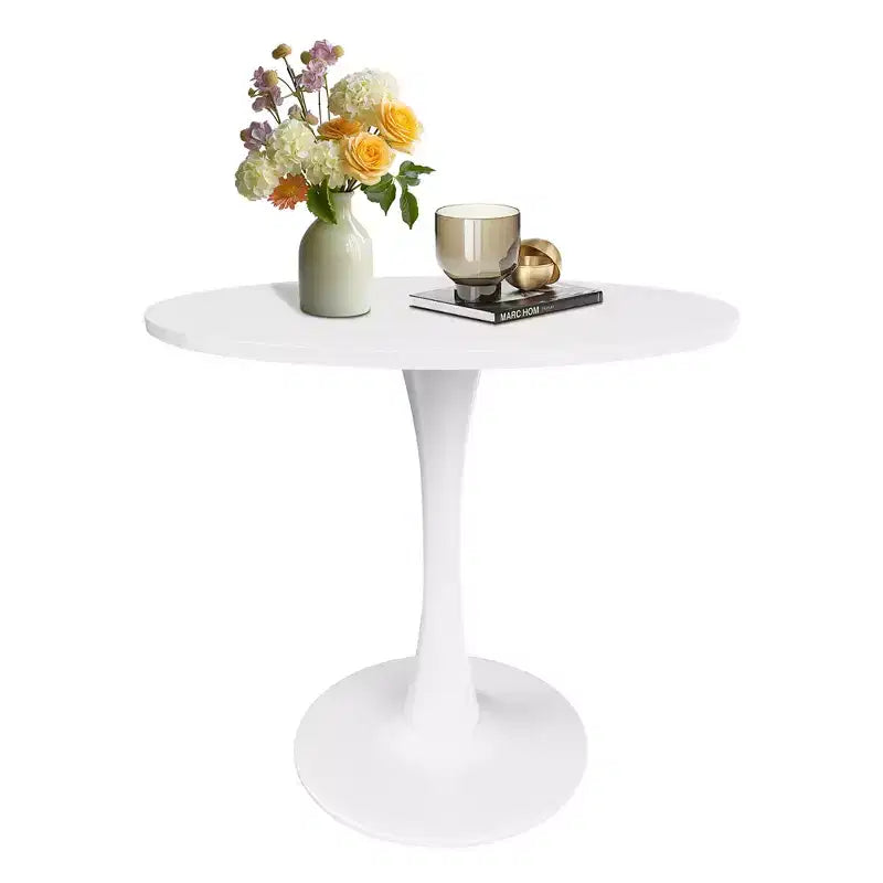 MAYEERTY Table à manger ronde tulipe 31,5, Plateau en bois, Piétement en métal, 2-4 places, Noir