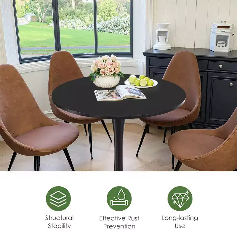 MAYEERTY Table à manger ronde tulipe 31,5, Plateau en bois, Piétement en métal, 2-4 places, Noir