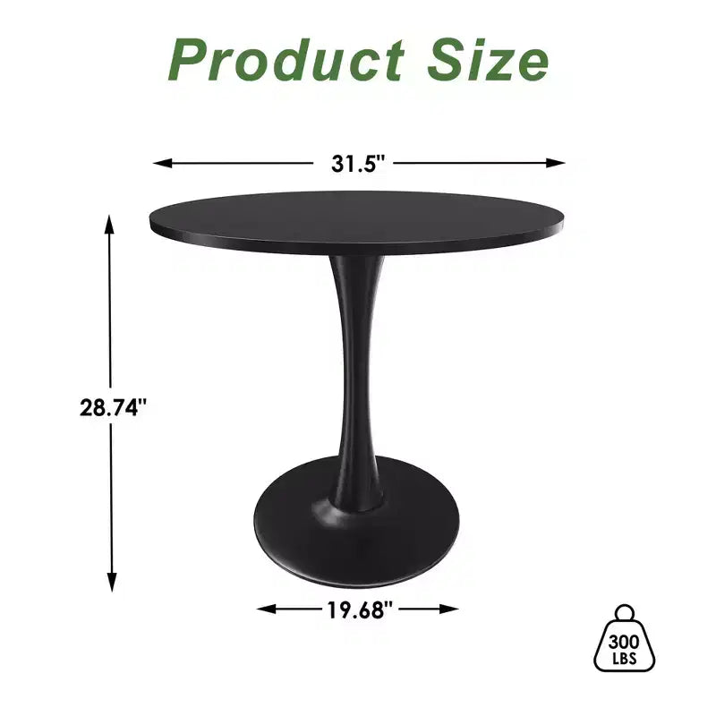 MAYEERTY Table à manger ronde tulipe 31,5, Plateau en bois, Piétement en métal, 2-4 places, Noir