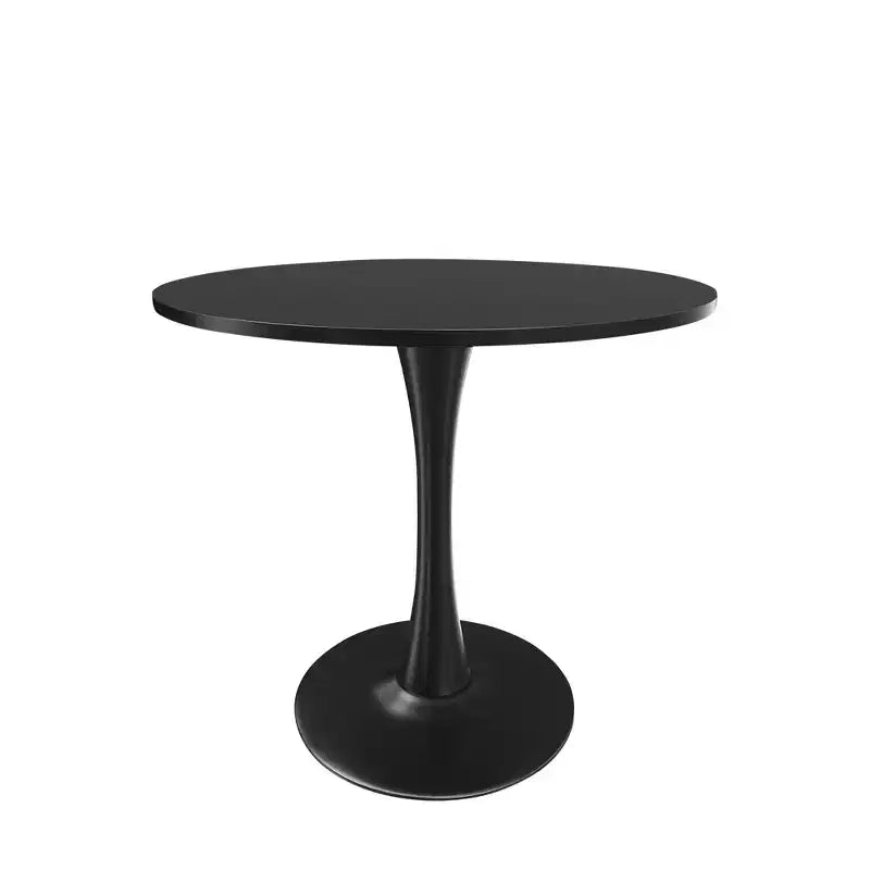 MAYEERTY Table à manger ronde tulipe 31,5, Plateau en bois, Piétement en métal, 2-4 places, Noir