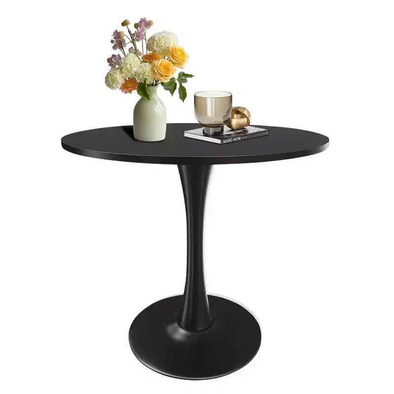MAYEERTY Table à manger ronde tulipe 31,5, Plateau en bois, Piétement en métal, 2-4 places, Noir