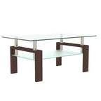 Table basse moderne rectangulaire en verre avec étagère inférieure, table d'appoint pour salon ou bureau