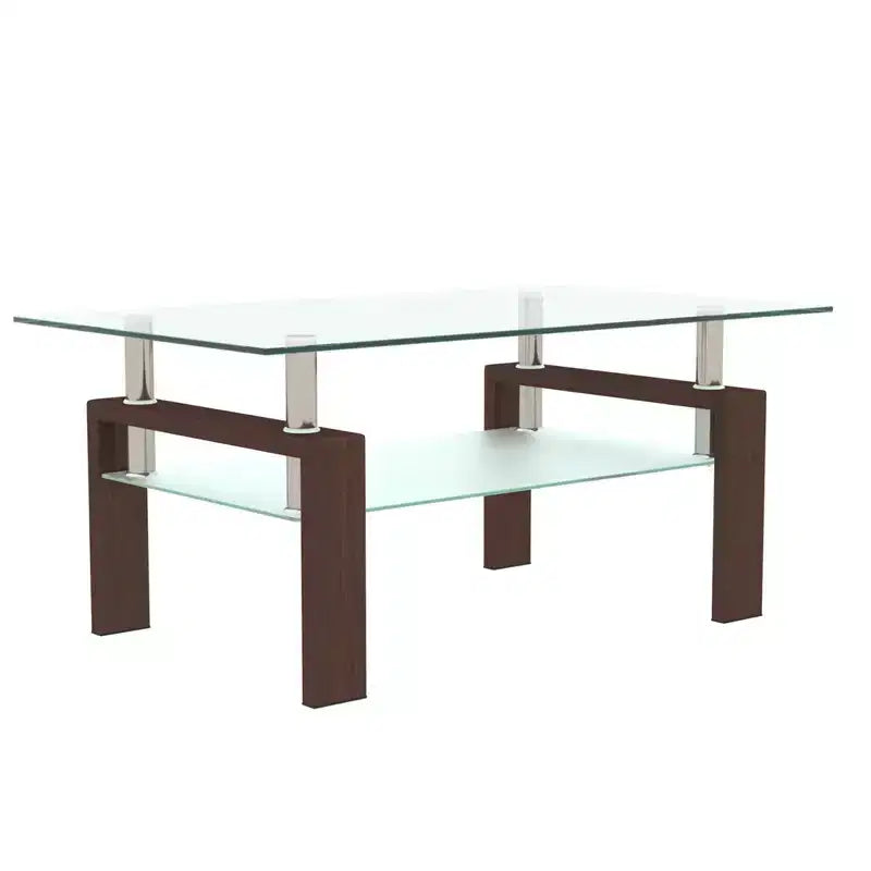 Table basse moderne rectangulaire en verre avec étagère inférieure, table d'appoint pour salon ou bureau