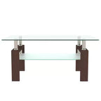 Table basse moderne rectangulaire en verre avec étagère inférieure, table d'appoint pour salon ou bureau
