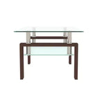 Table basse moderne rectangulaire en verre avec étagère inférieure, table d'appoint pour salon ou bureau