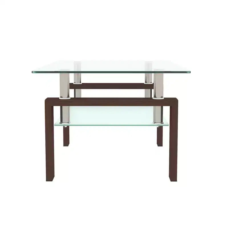 Table basse moderne rectangulaire en verre avec étagère inférieure, table d'appoint pour salon ou bureau