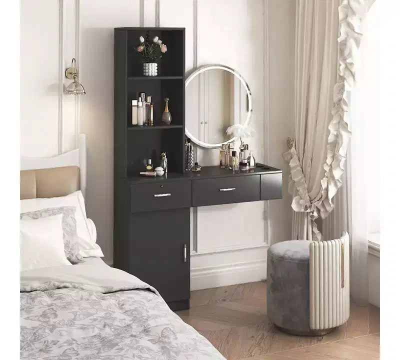 Black modern simple hair desk, multi-layer storage, large storage space