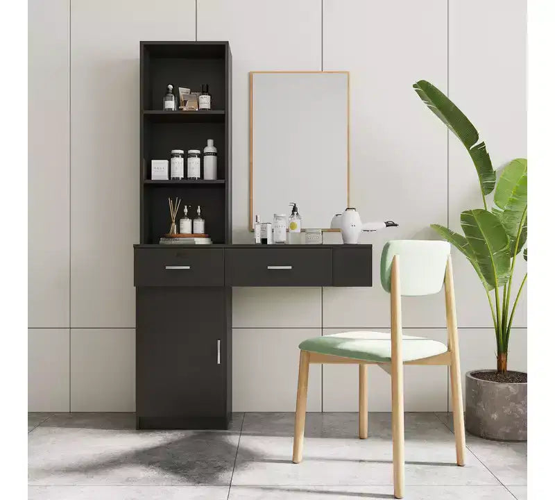 Coiffeuse noire moderne et simple, rangement multi-niveaux, grand espace de rangement
