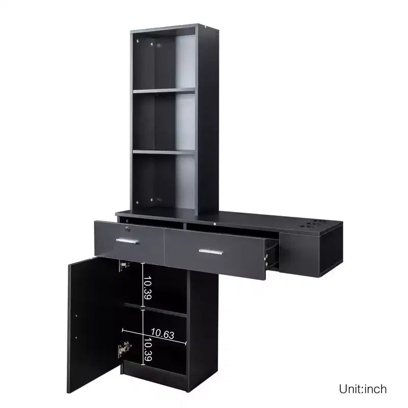 Coiffeuse noire moderne et simple, rangement multi-niveaux, grand espace de rangement