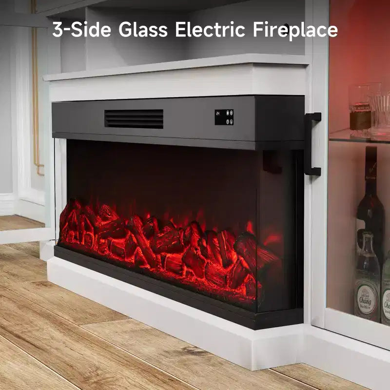 Meuble TV de style ferme Real Relax de 72,8 po avec cheminée électrique à 3 côtés en verre, 12 couleurs de lumières LED réglables, console média pour téléviseurs jusqu'à 80 po.