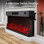 Meuble TV de style ferme Real Relax de 72,8 po avec cheminée électrique à 3 côtés en verre, 12 couleurs de lumières LED réglables, console média pour téléviseurs jusqu'à 80 po.