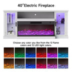 Meuble TV de style ferme Real Relax de 72,8 po avec cheminée électrique à 3 côtés en verre, 12 couleurs de lumières LED réglables, console média pour téléviseurs jusqu'à 80 po.
