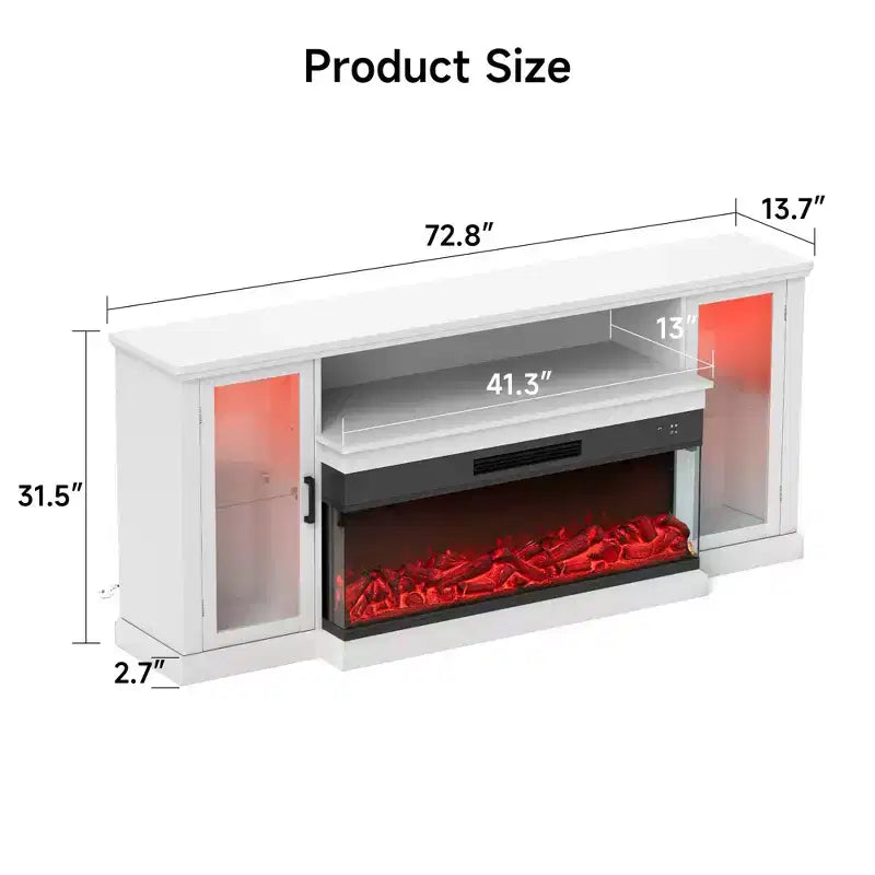 Meuble TV de style ferme Real Relax de 72,8 po avec cheminée électrique à 3 côtés en verre, 12 couleurs de lumières LED réglables, console média pour téléviseurs jusqu'à 80 po.