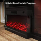 Meuble TV de style ferme Real Relax de 72,8 po avec cheminée électrique à 3 côtés en verre, 12 couleurs de lumières LED réglables, console média pour téléviseurs jusqu'à 80 po.