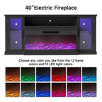 Meuble TV de style ferme Real Relax de 72,8 po avec cheminée électrique à 3 côtés en verre, 12 couleurs de lumières LED réglables, console média pour téléviseurs jusqu'à 80 po.