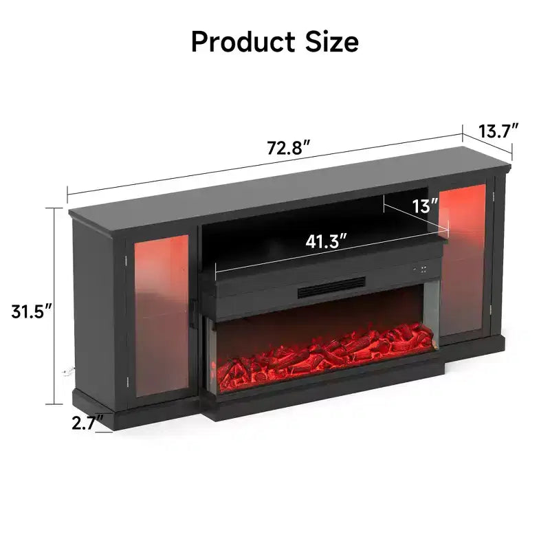 Meuble TV de style ferme Real Relax de 72,8 po avec cheminée électrique à 3 côtés en verre, 12 couleurs de lumières LED réglables, console média pour téléviseurs jusqu'à 80 po.