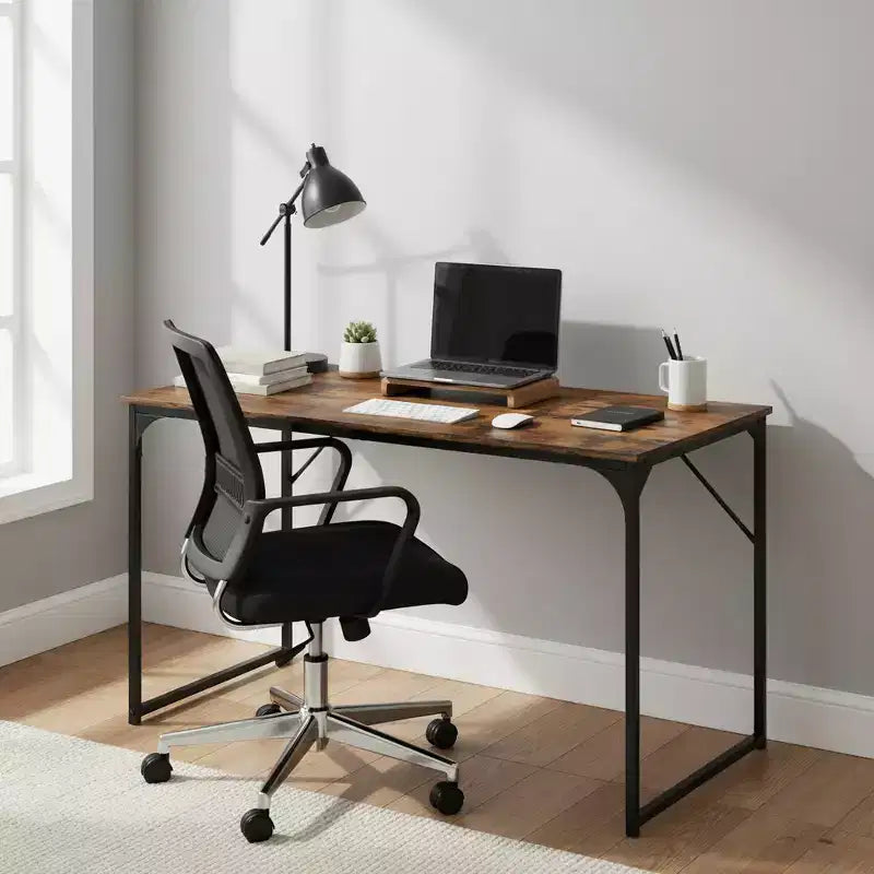 FurnitureR 47,2 Table de bureau à domicile Simple bureau d'ordinateur portable Cadres métalliques robustes pour salle d'étude, Marron rustique