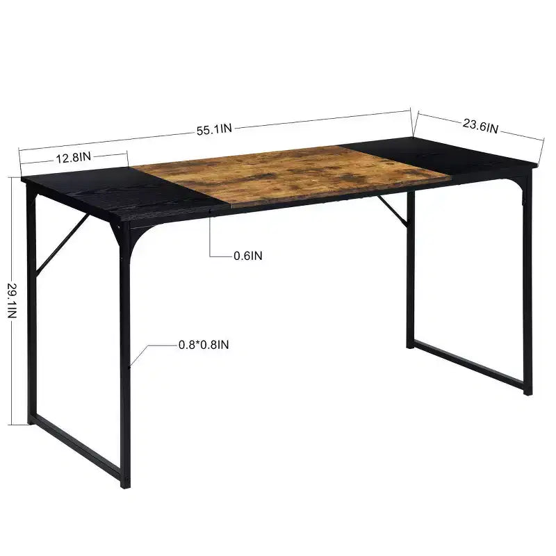 FurnitureR 55 Bureau d'ordinateur pour ordinateur portable avec cadres métalliques robustes pour salle d'étude, marron et noir