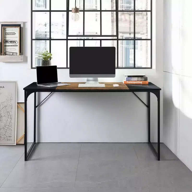 FurnitureR 55 Bureau d'ordinateur pour ordinateur portable avec cadres métalliques robustes pour salle d'étude, marron et noir