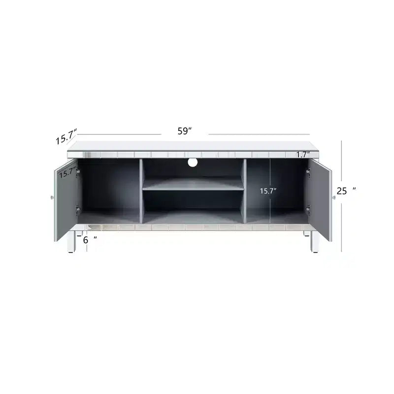 Meuble TV pour téléviseur de 65 pouces, meuble central de style Mid-Century avec rangement, console TV avec étagère ouverte et 2 armoires pour chambre et salon
