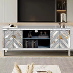 Meuble TV pour téléviseur de 65 pouces, meuble central de style Mid-Century avec rangement, console TV avec étagère ouverte et 2 armoires pour chambre et salon