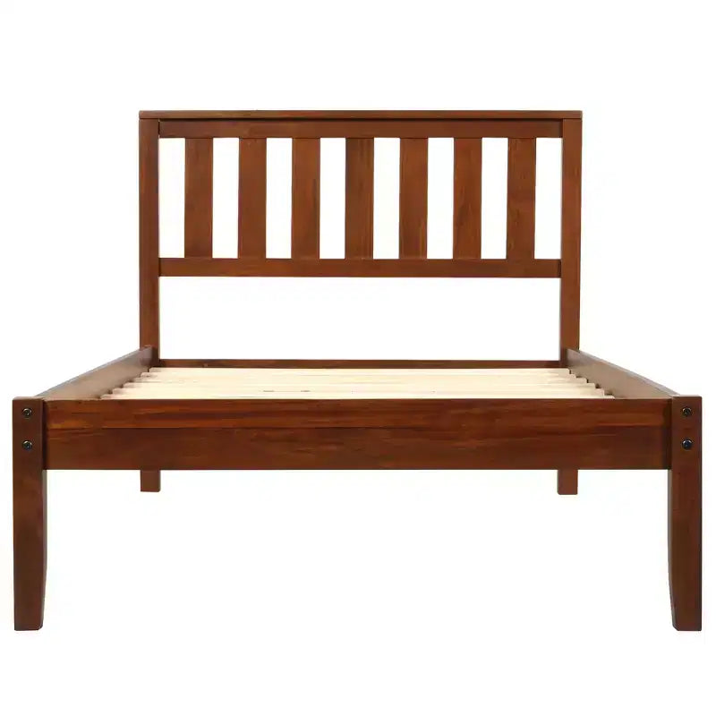 Cadre de lit plateforme double en bois avec tête de lit et pied de lit pour enfants, garçons, filles, adolescents, adultes, Noyer