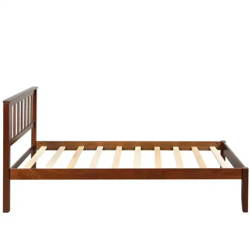 Cadre de lit plateforme double en bois avec tête de lit et pied de lit pour enfants, garçons, filles, adolescents, adultes, Noyer