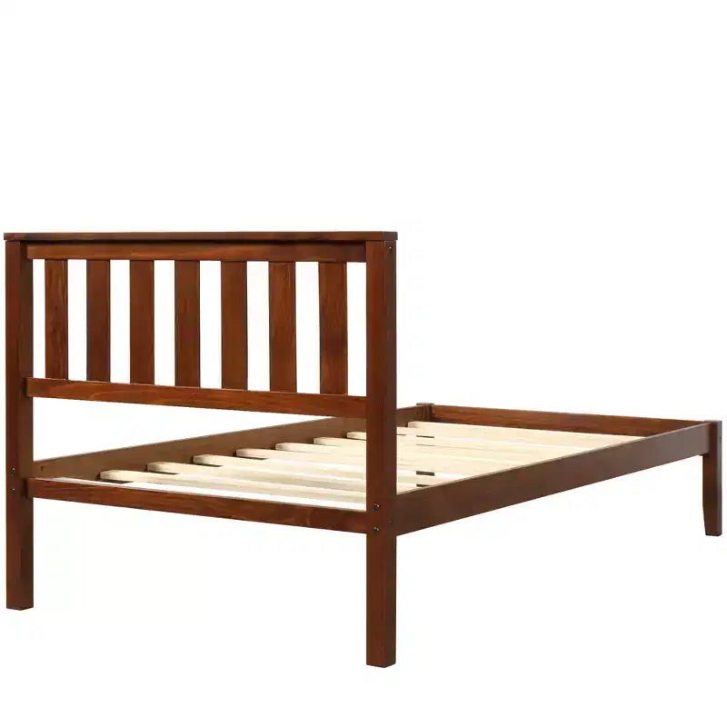 Cadre de lit plateforme double en bois avec tête de lit et pied de lit pour enfants, garçons, filles, adolescents, adultes, Noyer