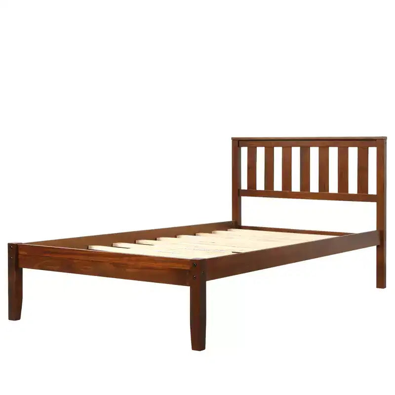 Cadre de lit plateforme double en bois avec tête de lit et pied de lit pour enfants, garçons, filles, adolescents, adultes, Noyer