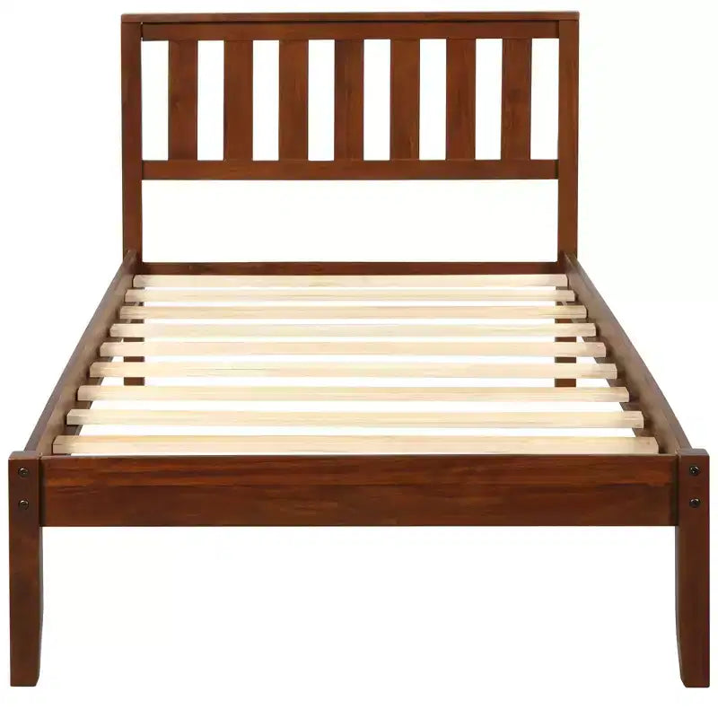 Cadre de lit plateforme double en bois avec tête de lit et pied de lit pour enfants, garçons, filles, adolescents, adultes, Noyer