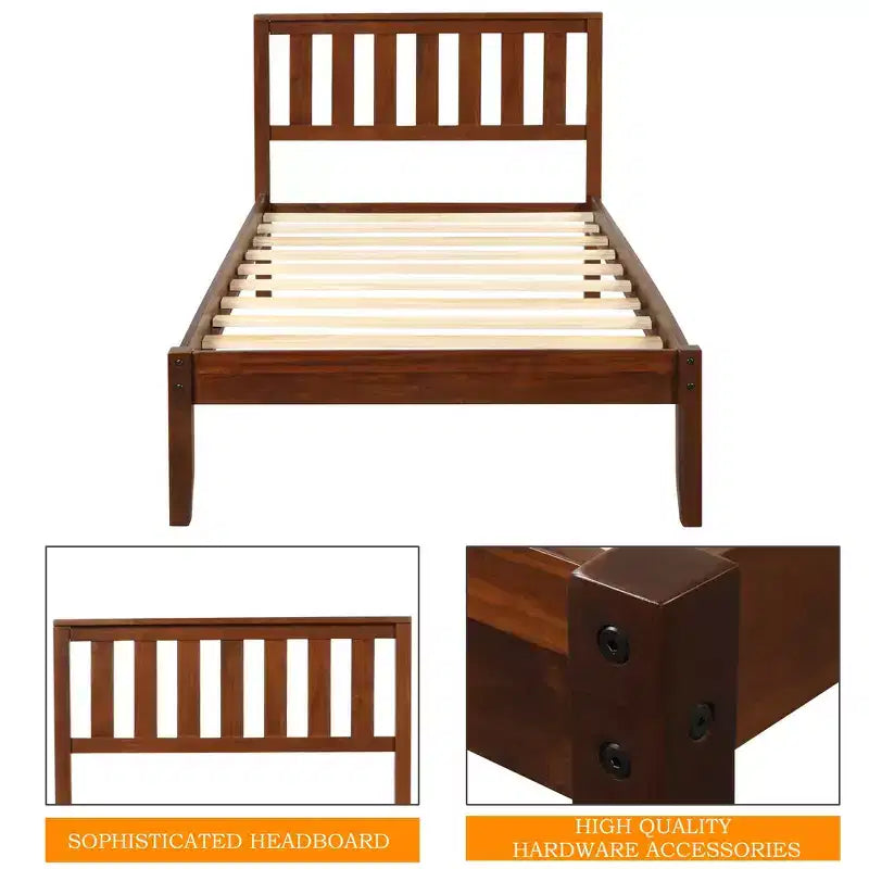 Cadre de lit plateforme double en bois avec tête de lit et pied de lit pour enfants, garçons, filles, adolescents, adultes, Noyer