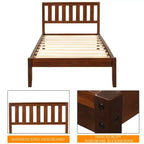 Cadre de lit plateforme double en bois avec tête de lit et pied de lit pour enfants, garçons, filles, adolescents, adultes, Noyer