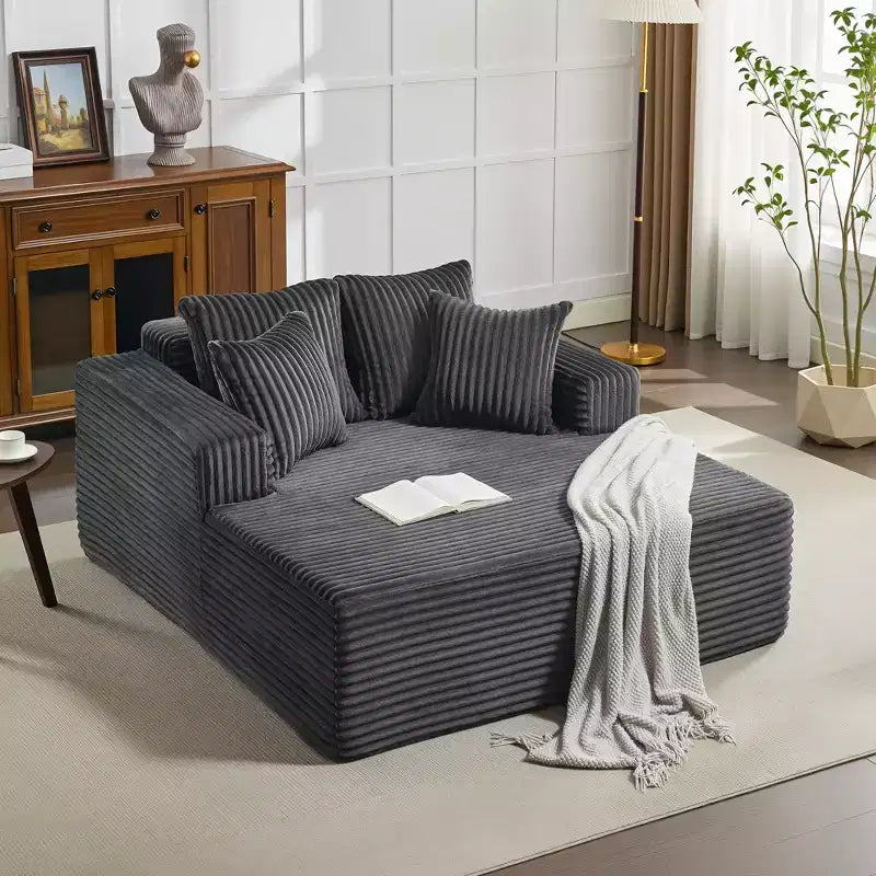 61 Fauteuils longues surdimensionnés d'intérieur, canapé sans os rembourré en velours côtelé, canapé sans os confortable 2 places "nuage", 4 oreillers et accoudoirs